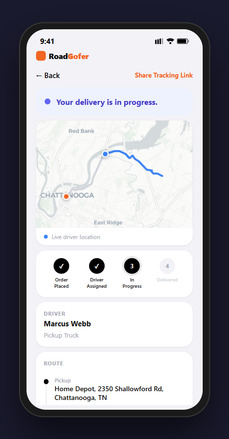 Live delivery tracking